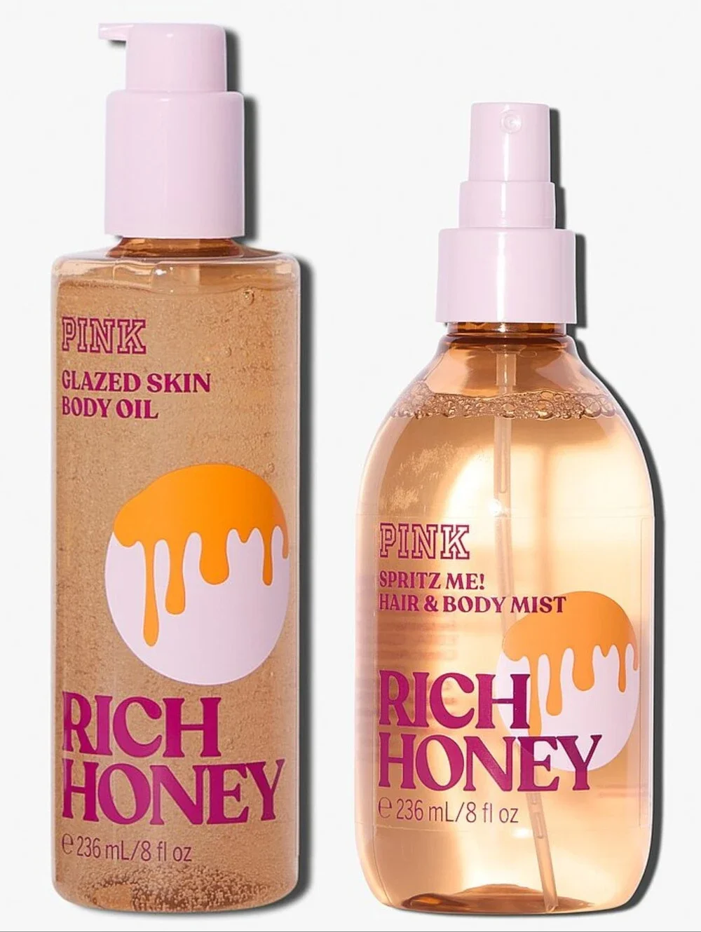 PINK Victoria's Secret Rich Honey Glazed Skin Body Oil & Body Mist Set NEW